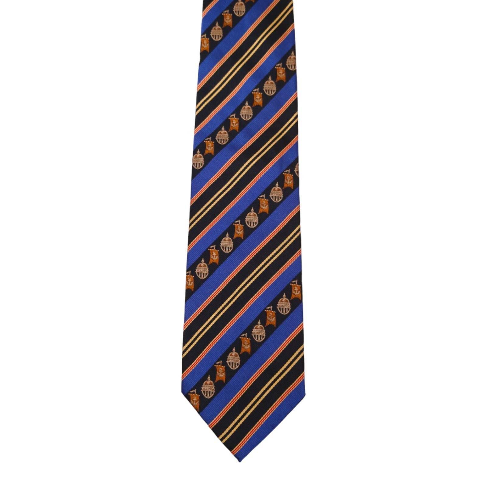 ANDREW'S TIES Mens Repp Stripe Tie 3.85 Silk Blue Navy Emblematic