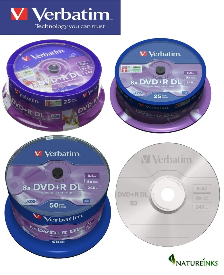 Verbatim Dual Layer DVD+R Double DL Blank Media 8x 8.5GB Various Discs lot
