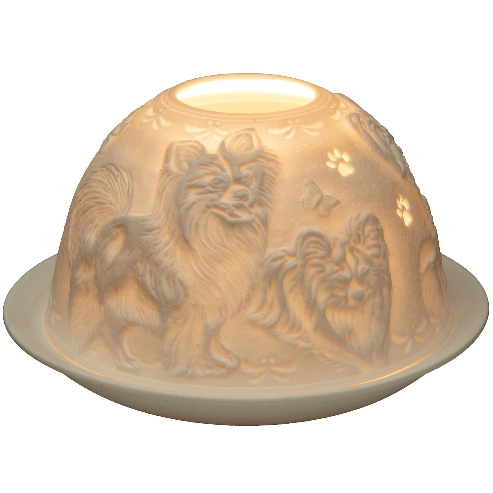 Nordic Lights Papillion Dog Porcelain Tealight Candle Holder Dome & Tray