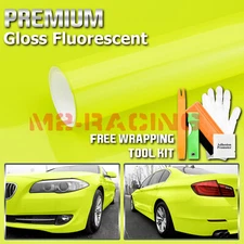 Fluorescent Gloss Neon Yellow Car Sticker Decal Vinyl Wrap Air Release Sheet DIY