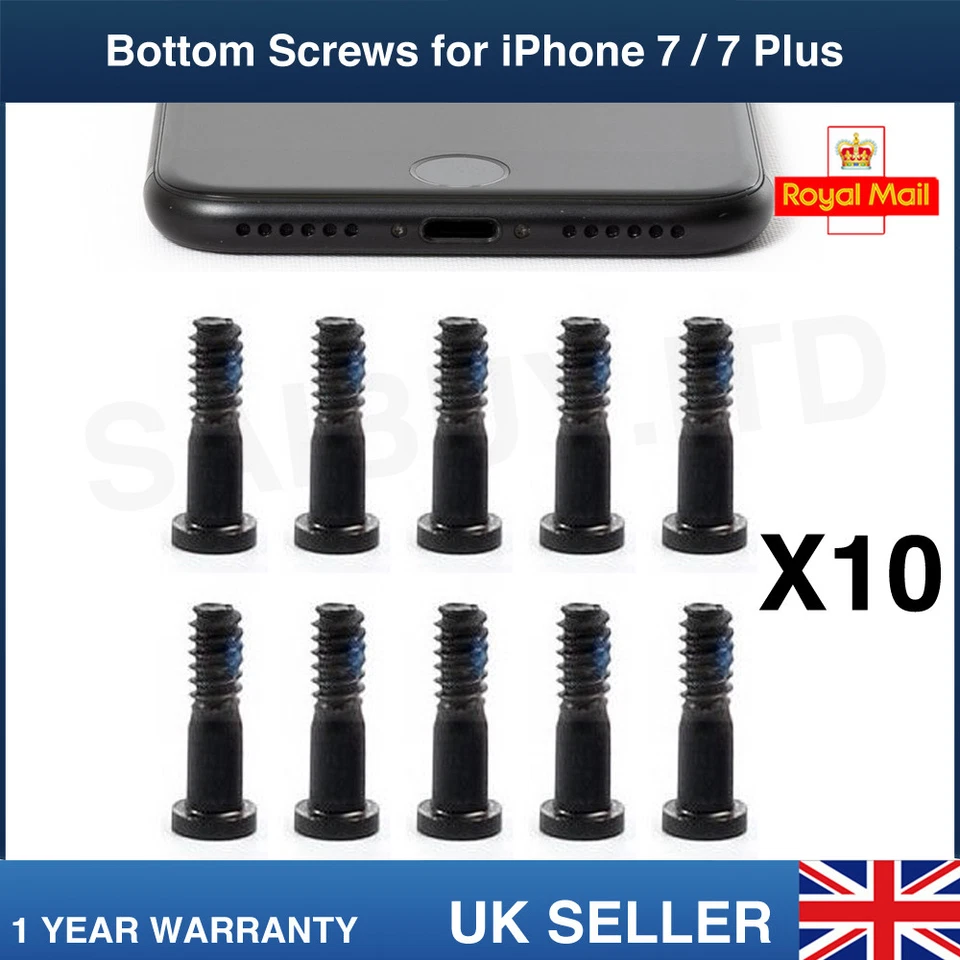 OEM ( ORIGINAL EQUIPMENT MANUFACTURER ) 10 x Bottom Screws Pentalobe Black Screw set for Apple iPhone 7, iPhone 7 Plus