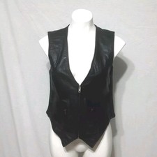 Vintage Leather King Women's Black Leather Motorcycle Overcoat Vest Medium