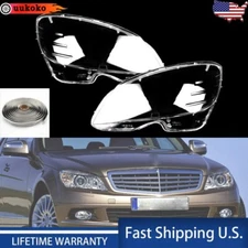 Pair Car Headlight Lens Cover+Glue For Merced Benz C-Class W204 2007-2010