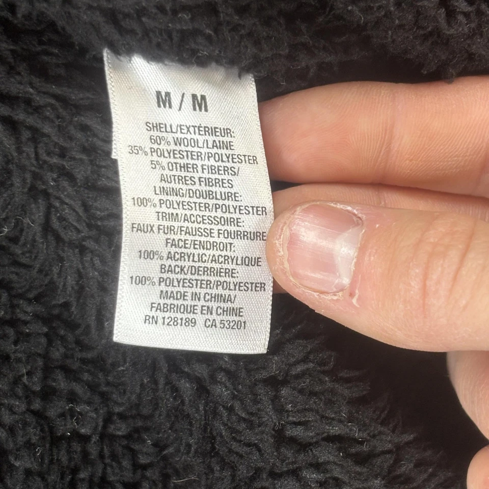 Chaqueta Aeropostale para mujer gris medio azul a cuadros mezcla de lana imitación piel capucha sherpa Foto 4 de 4