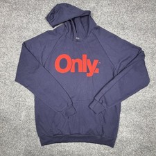 Only NY Logo Hoodie Mens Large Navy Blue Red Spellout Made in USA 100% Cotton