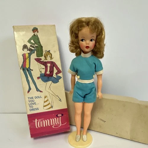 VNTG Ideal Tammy Doll Blonde Hair, Blue Outfit, Stand & Original Box 1960