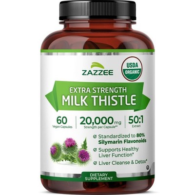 USDA Organic Milk Thistle 50:1 Extract, 80% Silymarin Flavonoids, 60 Vegan Ca...