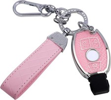 Key Fob Cover, 3 Buttons Soft TPU Keys Protector Bling Key Fob Gold Pink