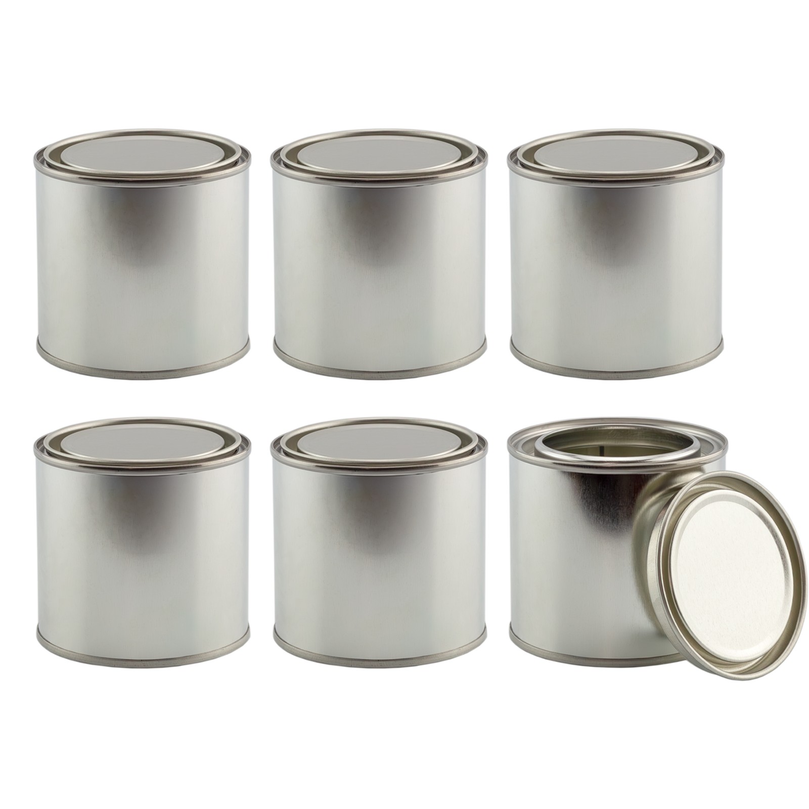 Latas de pintura de metal con tapas 1/2 pinta tamaño 6 piezas, 1 taza cubos de pintura vacíos sin forrar