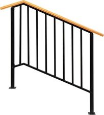 Wooden Handrail Galvanized Iron Fit 3- 4 Steps Stair Railing Banister Round Edge