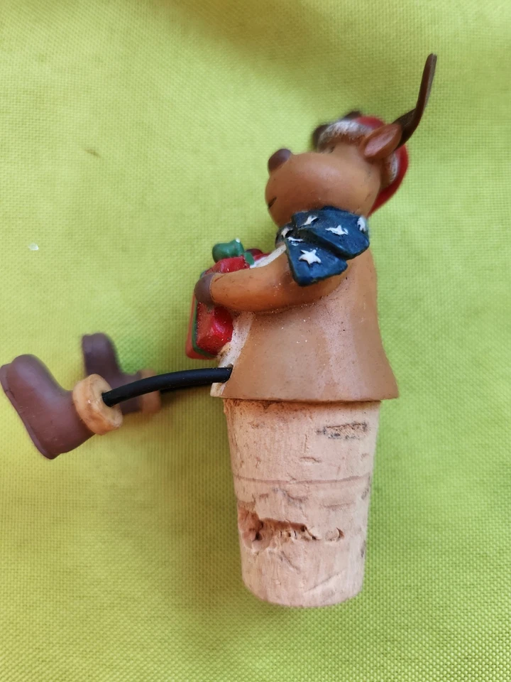 RENO SENTADO BOBBLE TOP BOTELLA DE VINO TAPÓN ACCESORIO NAVIDAD Raro Foto 2 de 2