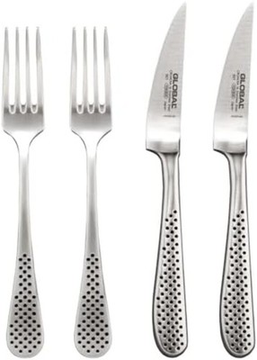 GLOBAL Steak Knife & Fork Set, All Stainless Steel, Made in Japan (Set of 2) F/S