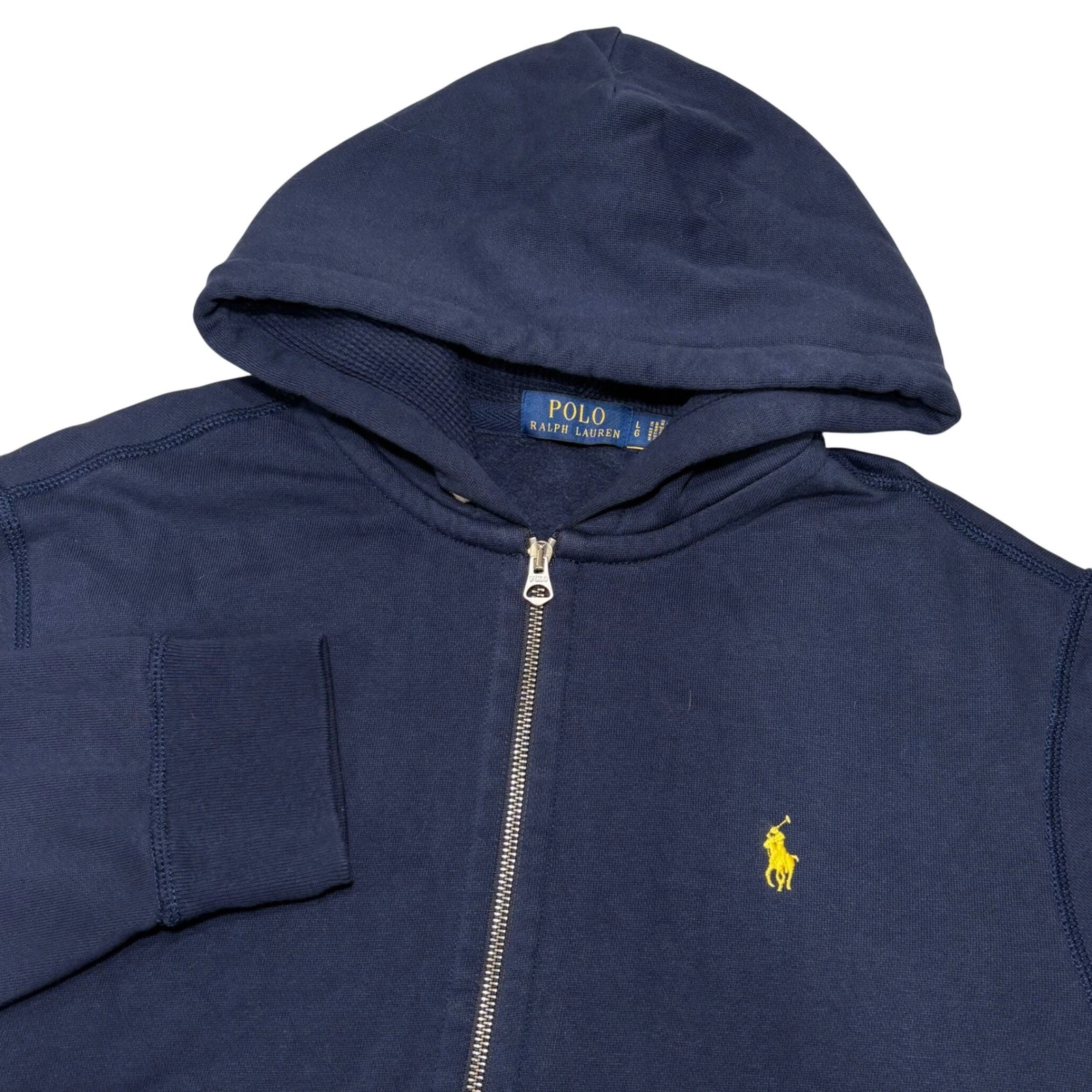 Polo Ralph Lauren Zip Hoodie Mens Large Navy Blue Thermal Hood Yellow Pony Logo