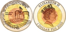COIN Fiji 1 Dollar 2010 KM# 154 Trimetallic Elizabeth II FIFA World Cup UNC