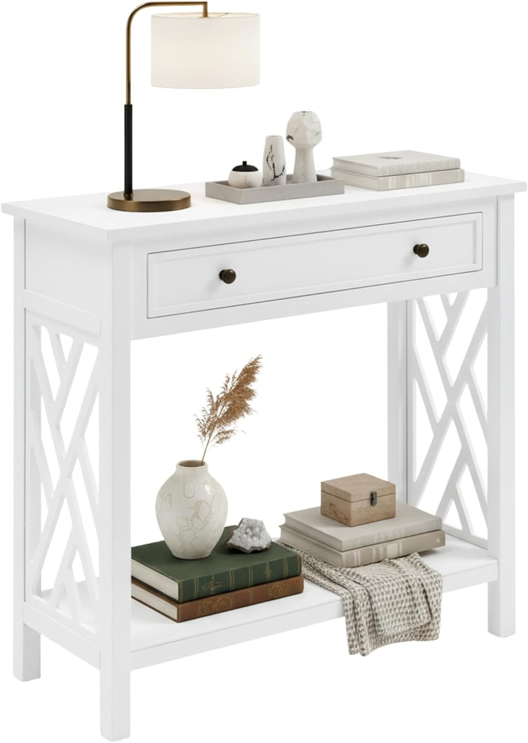 Coventry 32-Inch White Wood Console Table with Drawer & Shel