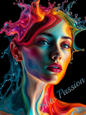 Foto A4 Portrait Frau Abstrakte Farben Poster Kunstdruck Deko (3990)