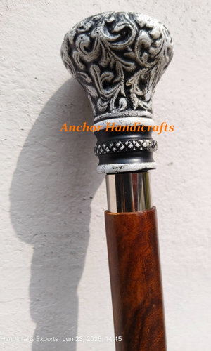 Victorian Antique Finish Carved Handle Elegant Brown Wood Costume Walking Stick - Picture 4 of 8