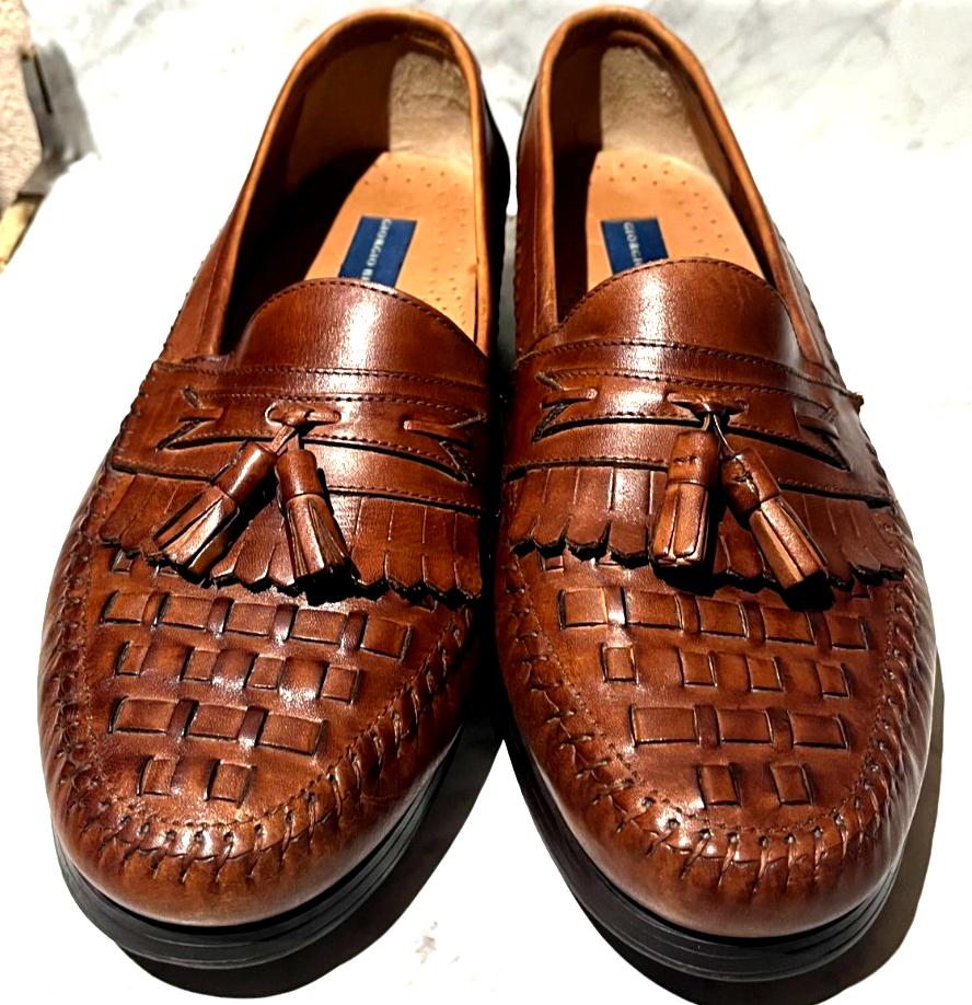 Giorgio Brutini Mens 12D Brown Leather Tassel Weave Loafers Shoes