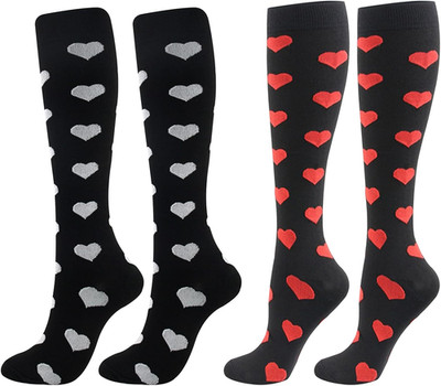 2 Pack Elastisch Kniestrümpfe Damen, Herzform Kniestrümpfe Kinder, Socken für Da