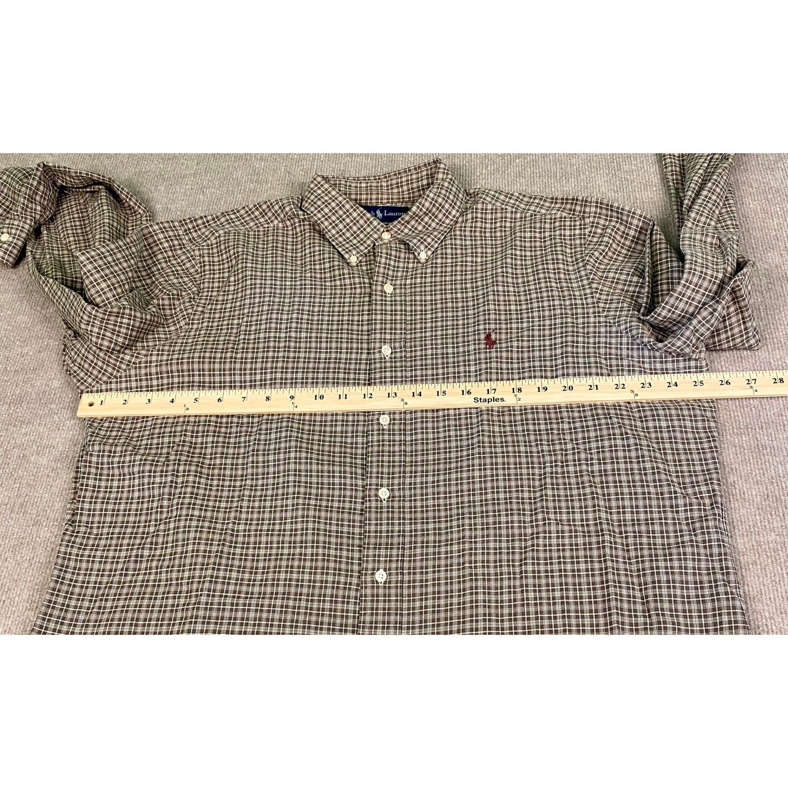Camicia Ralph Lauren a quadri pony con bottoni vestibilità classica manica lunga marrone 16 34