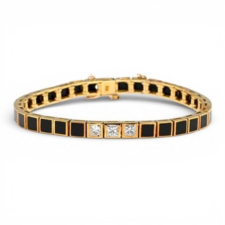 DESIGNER BERNARD PASSMAN DIAMOND BLACK CORAL PRINCESS BRACELET 18K YELLOW GOLD