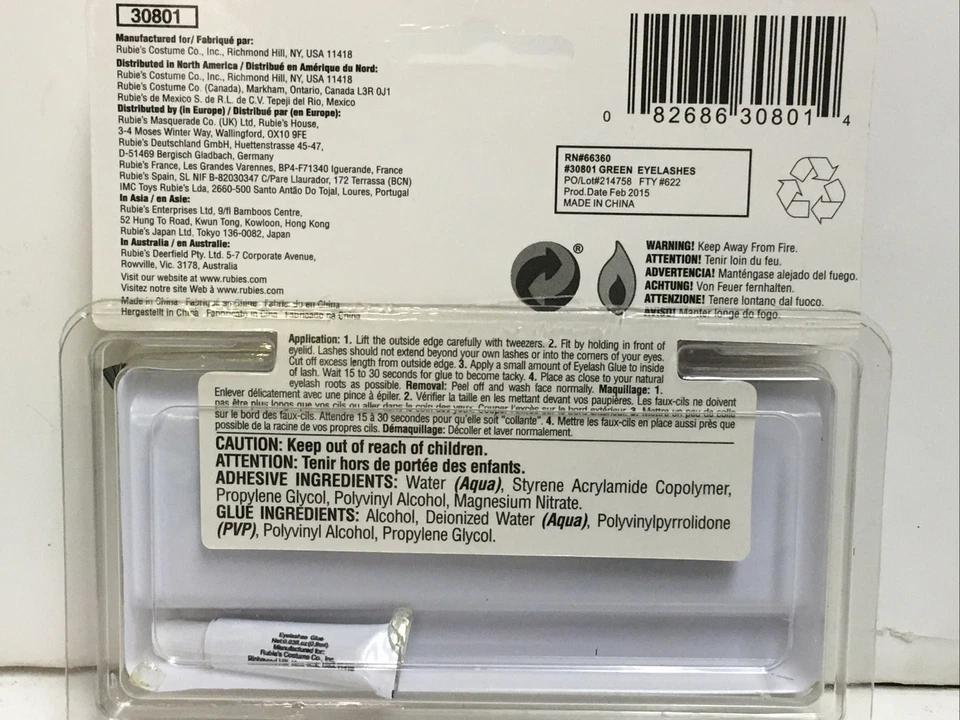 Lot of 2 Halloween by Rubies Eye Lashes Green & Black with Adhesive New - Image 2 of 2