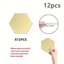 12Pcs Self Adhesive Hexagonal Gold Acrylic Mirror Wall Tiles for Home Room Decor