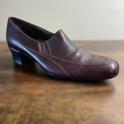 Munro American Pumps 7.5 N Brown Leather Block Heel Work Slip On USA Office NEW