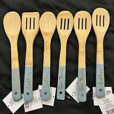 Bamboo Kitchen Utensil Set Thanksgiving Gather Give Thanks Spoons Spatula
