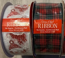 Christmas Ribbon Wire Edge 2.5" - 50 yards Kirkland 2 Rolls Snowmen  Plaid NEW