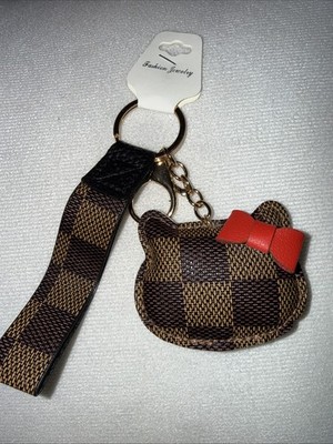 Luxury Dark Brown/Brown Hello Kitty With Red Bow Keychain/Purse Charm