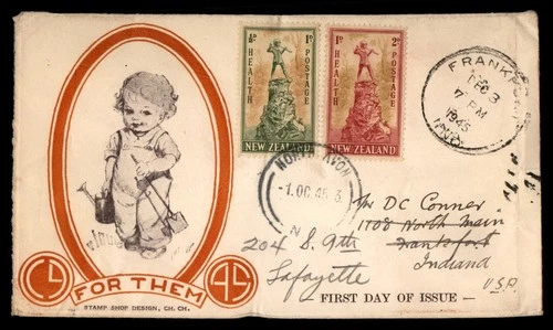 Mayfairstamps New Zealand FDC 1945 Child For Them Boy Statue First Day Cover aaw
