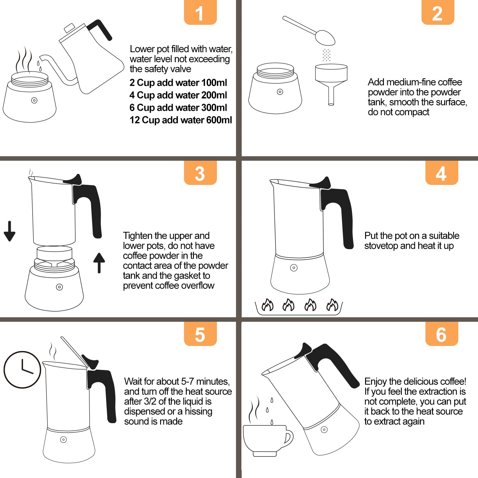 Uncoated 12 Cup Moka Pot 304 Thickened Stainless Steel Coffee Maker Stovetop ...