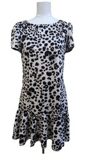 Betsey Johnson Leopard Print Dress Size 8 Drop Waist Ruffle Hem Mini Party