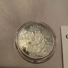 1 Oz .999 Silver Proof Seal Of Alaska with Real Gold Nugget Prospector In Box