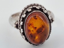 Vintage Baltic Amber Sterling Silver 925 Size 7.5 Southwestern Style Ring