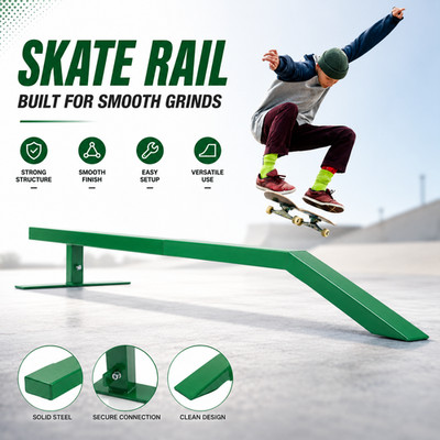 84.9In Skate Grind Rail Portable Skateboard Rail For Scooters, Snowboard Green