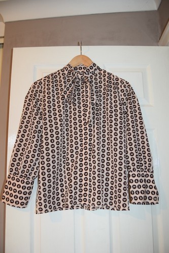TOPSHOP HORSE PRINT CIRCLES PUSSY BOW TIE NECK Equestrian BLOUSE SHIRT 8 10 MINT - Picture 10 of 14