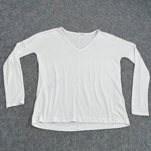 Rag & Bone White The Knit Long Sleeve V-Neck Tee T-Shirt Damen Gr. Medium