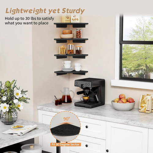 Black Floating Corner Bookshelf for Wall Set of 4, Large, Wall Mounted, Durable - Picture 6 of 12