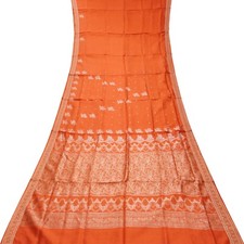 Vintage Coral Sarees 100 Pure Silk Woven Floral Sari 5YD Craft Decor Fabric