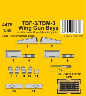 MW22 CMK 4475 TBF-3/TBM-3 WING GUN BAYS 1/48 / FOR ACCURATE/ACADEMY KITS  ACCESS