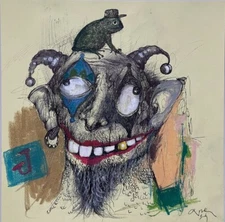 Original abstract painting mixed media/oil on paper 12x12in  by Anastasiya Kim