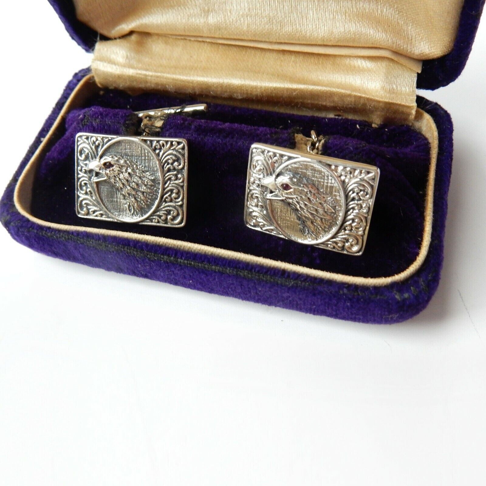 Vintage Ruby American Eagle Hawk Cufflinks Sterli… - image 5