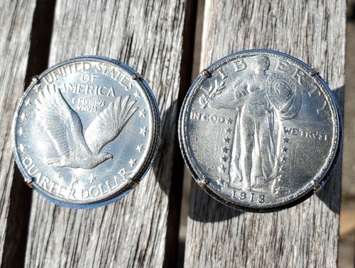 1918-S U.S. Standing Liberty & Flying Eagle Quarter Dollar Coin Cufflinks + Box! - Picture 3 of 6