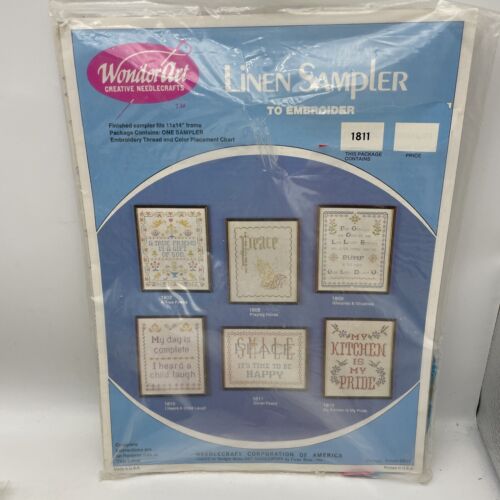Vintage Wonder Art LINEN Sampler Smile Peace 1811 NOS - Picture 2 of 6