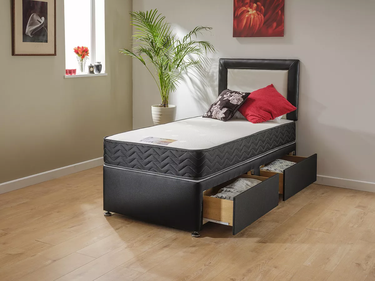 Extra Long Memory Foam Bed 2 Draws and Headboard 7ft Long in 3ft