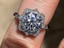 3 Ct Round Cut Moissanite Art Deco Vintage Style Antique Halo Engagement Ring