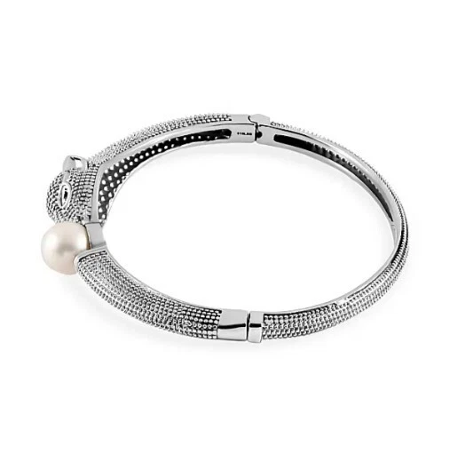 Brazalete de espinela negro perla de agua dulce natural y Boi Ploi en acero inoxidable Foto 3 de 4