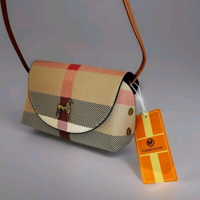 Luxury Plaid Premier Canvas Crossbody Bag Bronze Horse Flap Purse 